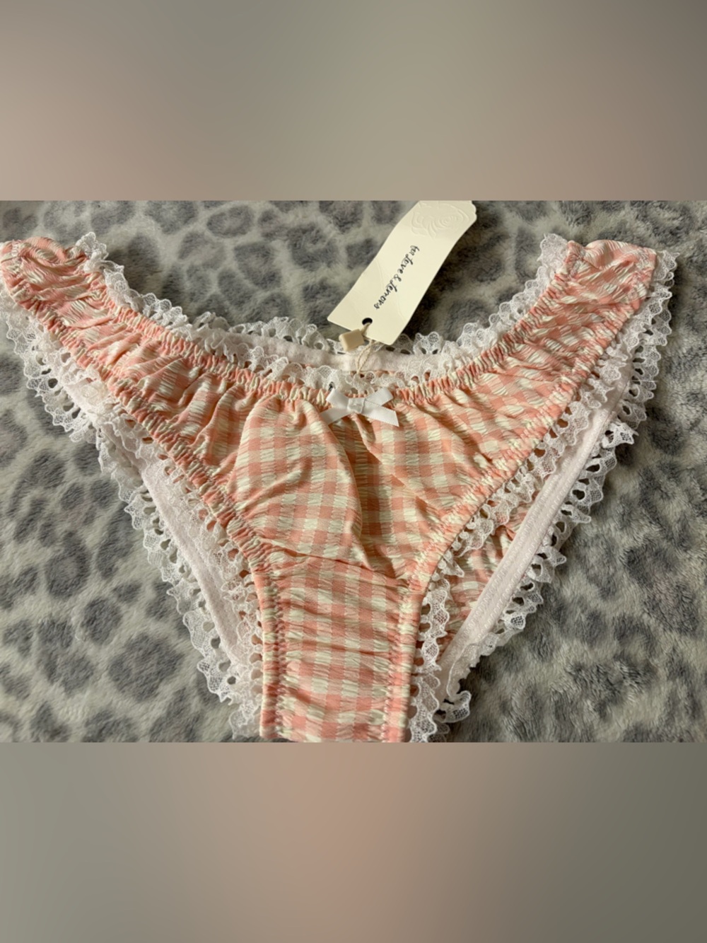 For Love & Lemons Petal Pink Gingham Cheeky Panty XS NWT - Picture 3 of 13